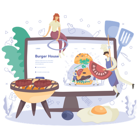 Burger house online service  Illustration