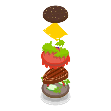 3 D Isometric Flat Vector Set Of Burger Maker Elements For Different Sandwich Item 1 Illustration