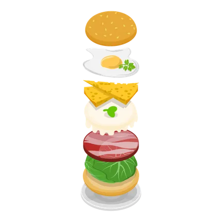 3 D Isometric Flat Vector Set Of Burger Maker Elements For Different Sandwich Item 3 Illustration