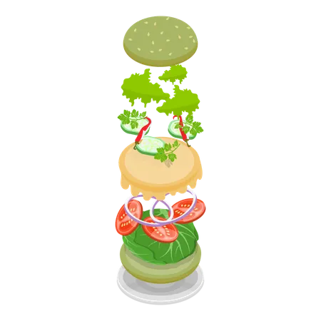 3 D Isometric Flat Vector Set Of Burger Maker Elements For Different Sandwich Item 4 Illustration