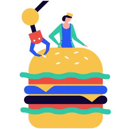 Burger making process Illustration