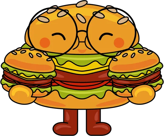 Burger Mascot holding two burger  Illustration