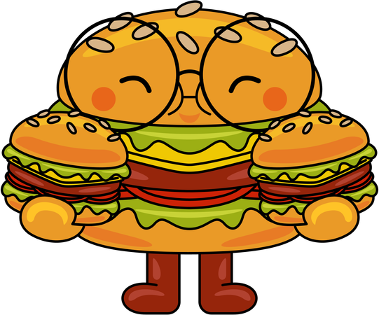 Burger-Maskottchen mit zwei Burgern  Illustration