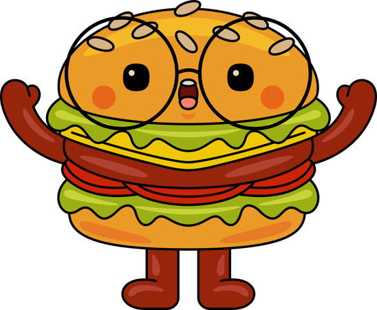 Burger-Maskottchen hebt beide Hände  Illustration