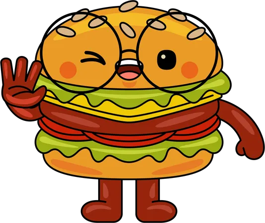 Burger-Maskottchen sagt Hallo  Illustration