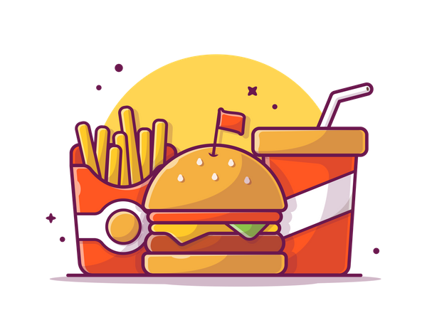 Burger meal with fries and cold drink  Illustration