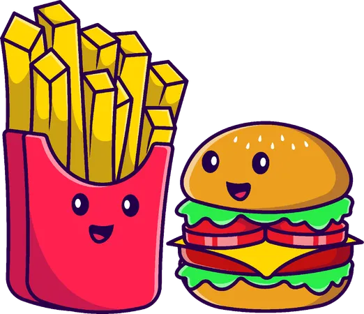 Burger mit Pommes frites  Illustration