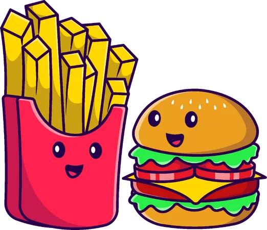 Burger With French Fries  Illustration