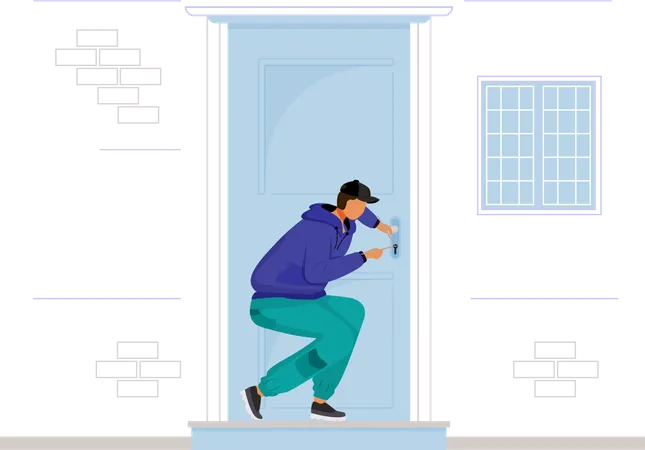 Burglar breaking into house  Illustration