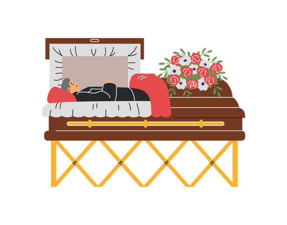 Burial ceremony of corpse human and ritual service with flowers  Illustration