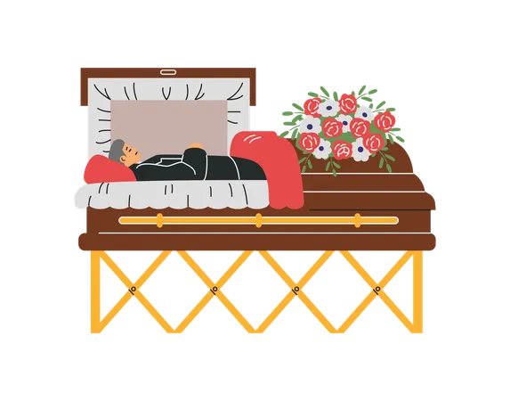 Burial ceremony of corpse human and ritual service with flowers  Illustration