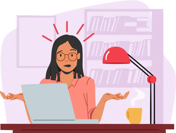 Overloaded Confused Business Woman Sit At Laptop At Workplace In Office Stress Deadline Multitasking And Time Management Concept With Overload Stressed Employee Cartoon Vector Illustration Illustration