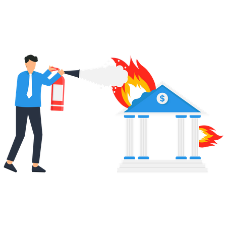 Burning Bank is being extinguished from an extinguisher  Illustration