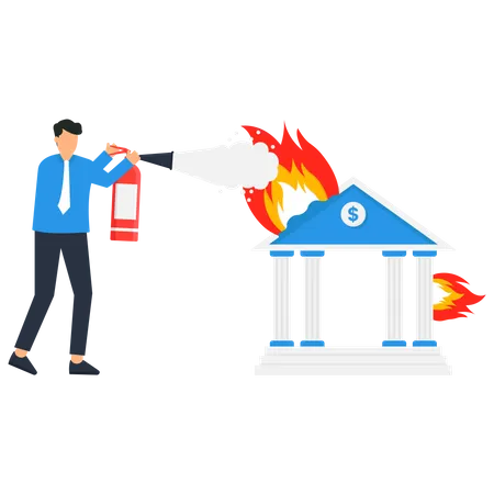 Burning Bank is being extinguished from an extinguisher  Illustration