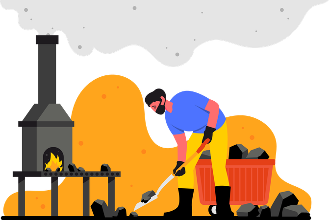 Burning coal causing air pollution  イラスト