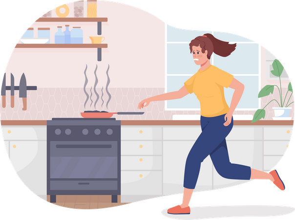 Burning food on stove  Illustration