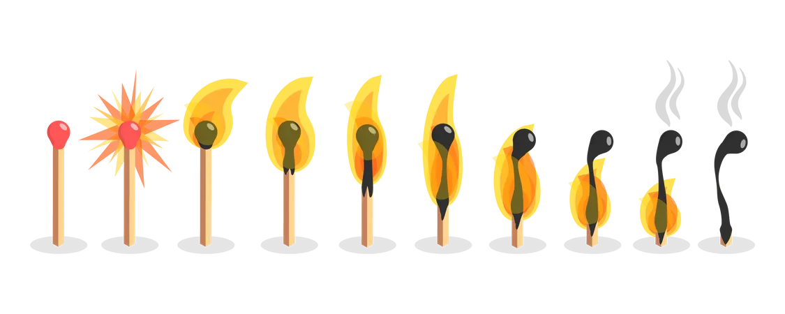 Burning Matches and Different Stages  Illustration