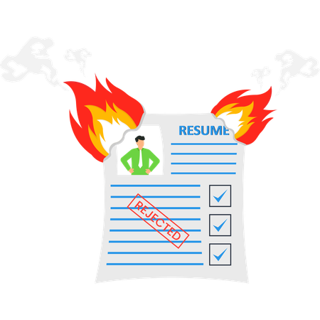 Burning Resume with Rejected Stamp and Flames  Illustration