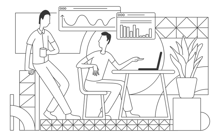 Büroangestellte, die Geschäftsstatistiken analysieren  Illustration