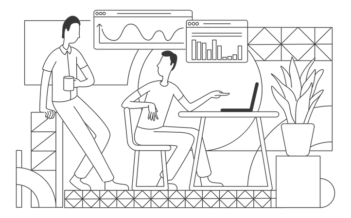 Büroangestellte, die Geschäftsstatistiken analysieren  Illustration