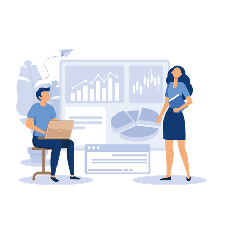 Büroangestellte, die an Analysen arbeiten  Illustration