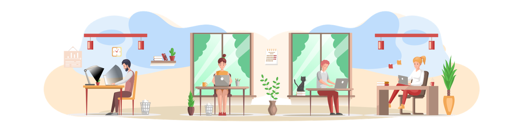 Büroangestellte, die im Büro arbeiten  Illustration