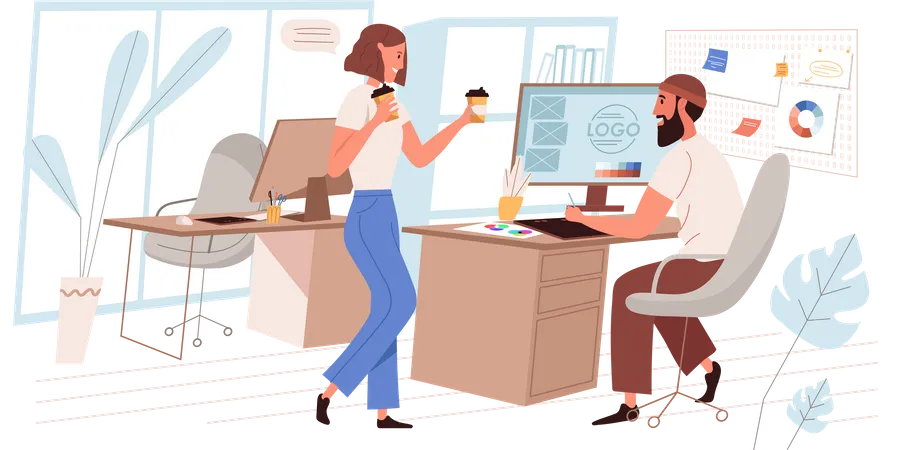 Büroangestellte beim gemeinsamen Kaffeetrinken  Illustration
