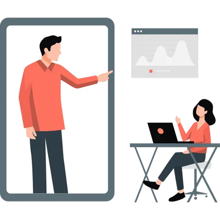 Büroangestellter diskutiert analytisches Diagramm  Illustration