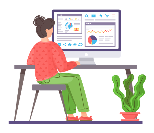 Büroangestellter oder Freiberufler analysiert Statistiken  Illustration