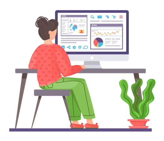 Büroangestellter oder Freiberufler analysiert Statistiken  Illustration