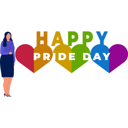 Bürodame präsentiert Happy Pride Day Herz  Illustration