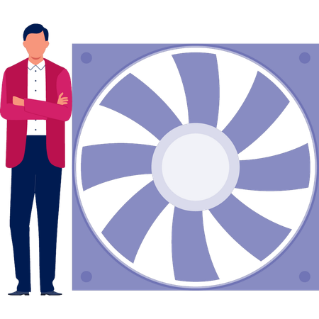 Büromann steht neben automatischem CPU-Kühler  Illustration