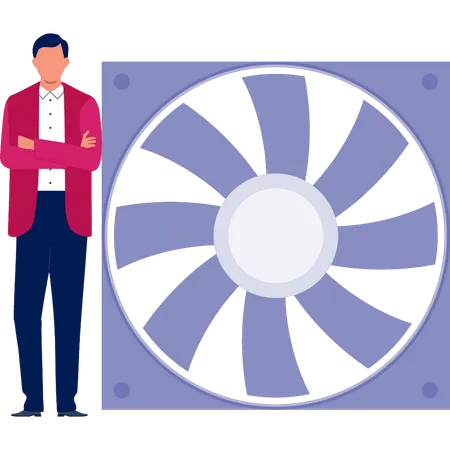 Büromann steht neben automatischem CPU-Kühler  Illustration