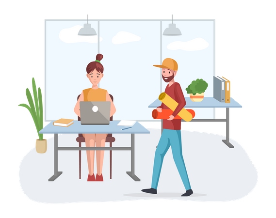 Arbeit und Kommunikation im Büro  Illustration