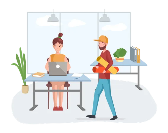 Arbeit und Kommunikation im Büro  Illustration