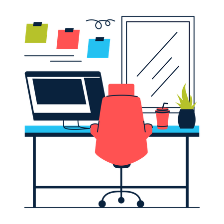 Bürotisch mit Monitor und Stuhl  Illustration