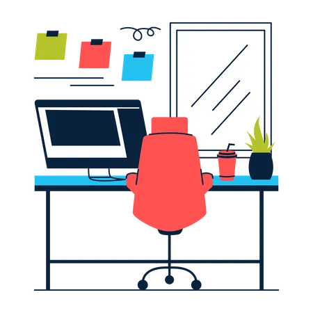 Bürotisch mit Monitor und Stuhl  Illustration