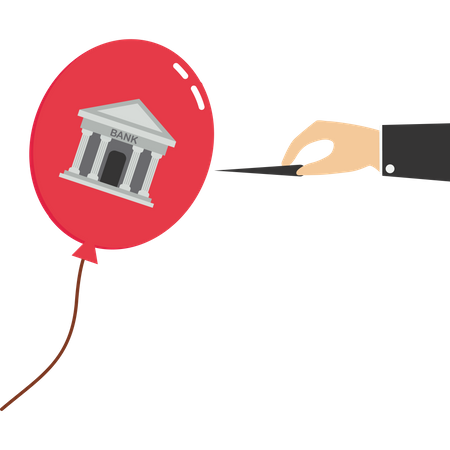 Bursts  balloon with bank  Illustration