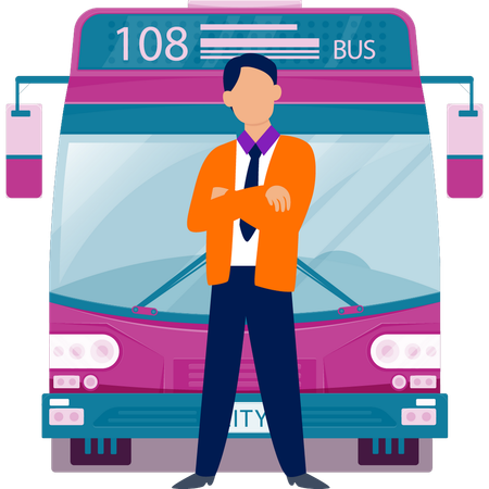 Bus driver giving standing with bus  Illustration