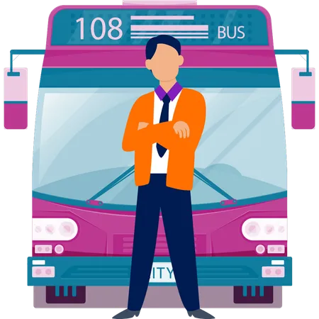 Bus driver giving standing with bus  Illustration