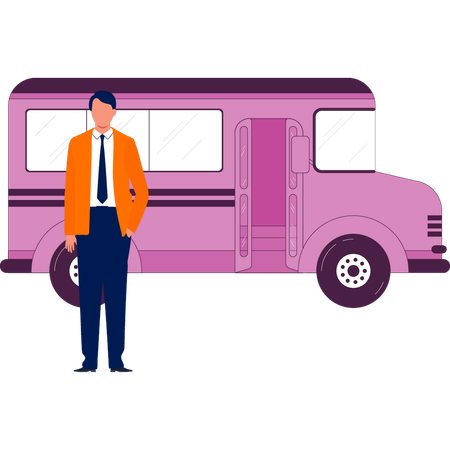 Bus driver opening bus doors  Illustration
