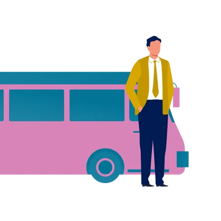 Bus driver standing with bus  Illustration