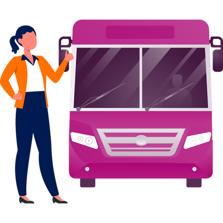 Bus hostess standing with bus  Illustration