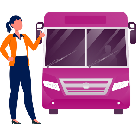 Bus hostess standing with bus  Illustration