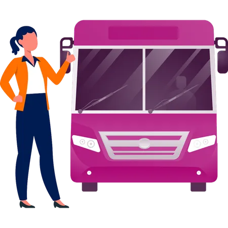 Bus hostess standing with bus  Illustration