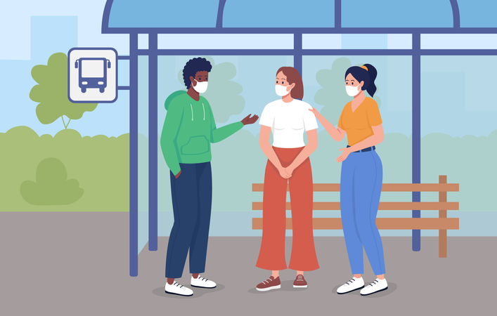 Bus stop during pandemic  Illustration