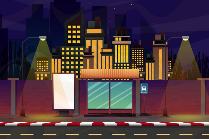 Bus stop with advertising board Illustration