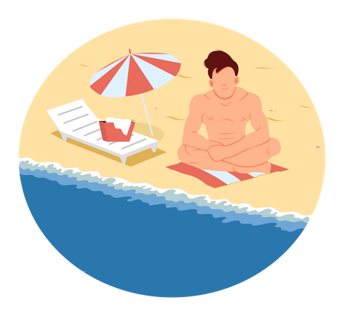 Busan tourist relaxing at beach Illustration