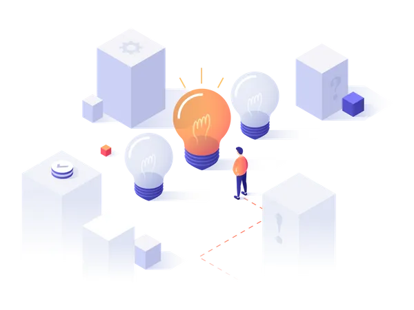 Busca por novas ideias, tecnologias, inovações tecnológicas  Ilustração