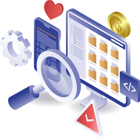 Búsqueda de datos empresariales en la computadora  Ilustración